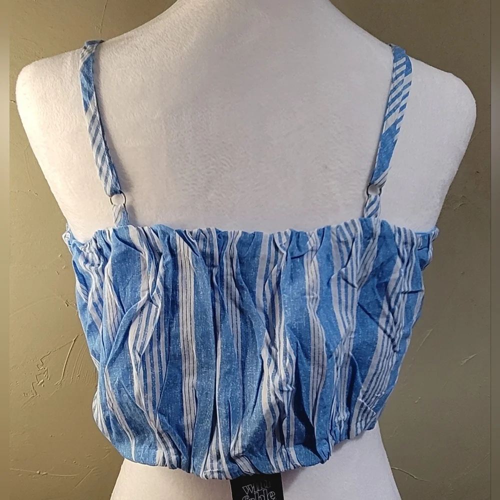 NWT - Wild Fable, Swim Top, Size Large, Blue&White Stripes With Lining